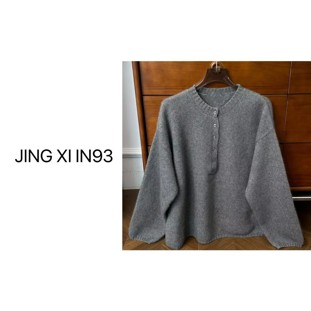 Jing XI【轻奢风百搭毛衣】针织时尚圆领休闲长袖宽松上衣