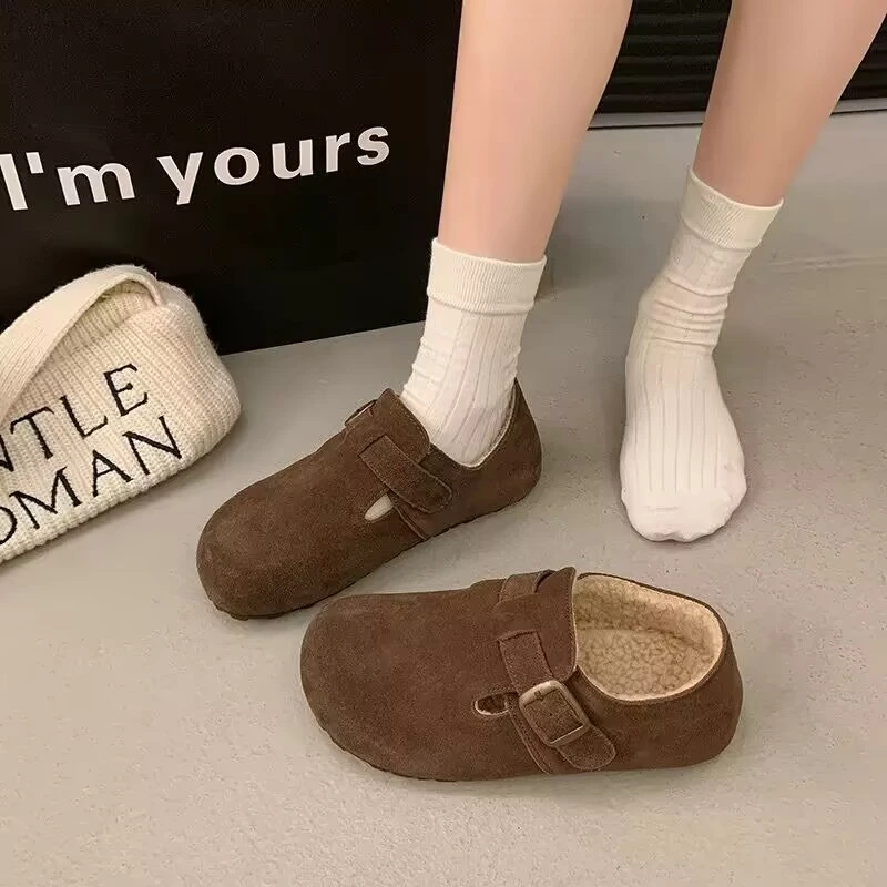 秋冬新款休闲加绒平底底勃肯鞋女