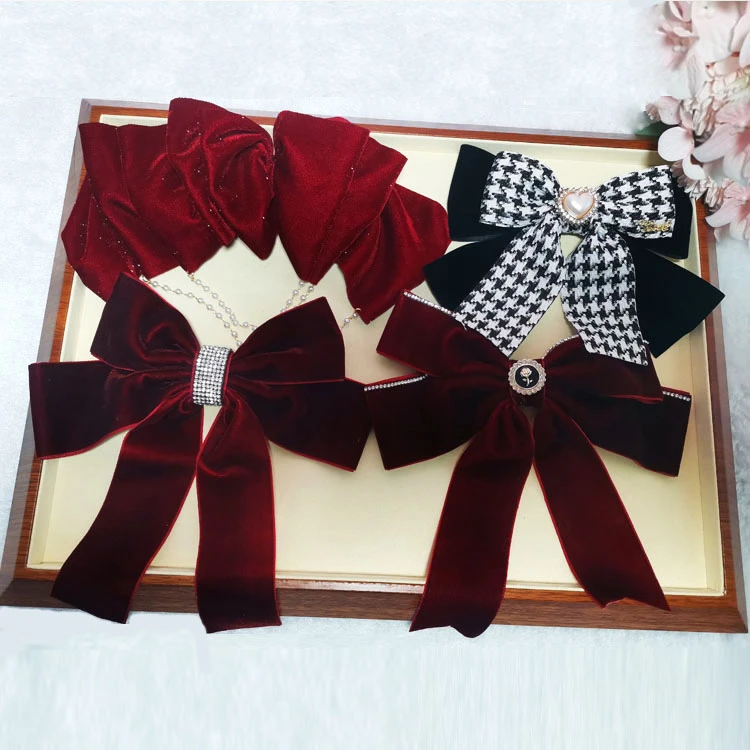 2024新款头饰酒红色发夹大蝴蝶结复古新娘头饰小香新年网红发夹