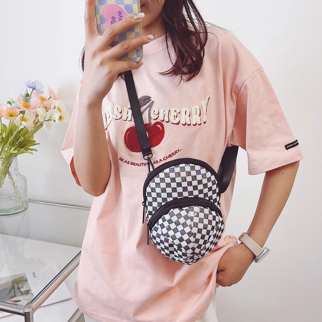 零钱包潮流帽子斜挎包休闲百搭韩版手机包夏季格子单肩包洋气包包