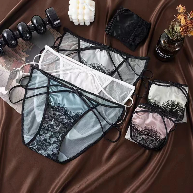 85-110斤法式复古蕾丝刺绣镂空舒适内裤女士性感网纱低腰三角裤