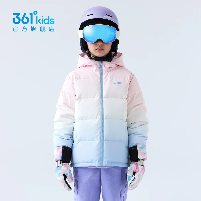 361抗寒儿童羽绒服2023冬季女童中大童渐变锁温保暖连帽羽绒外套