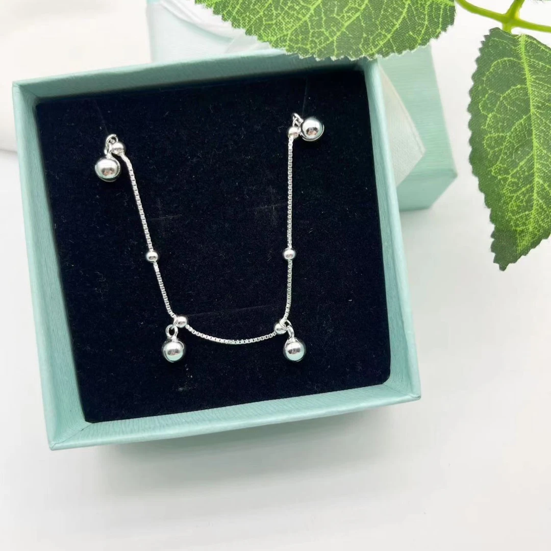 足银脚链 足银铃铛脚链