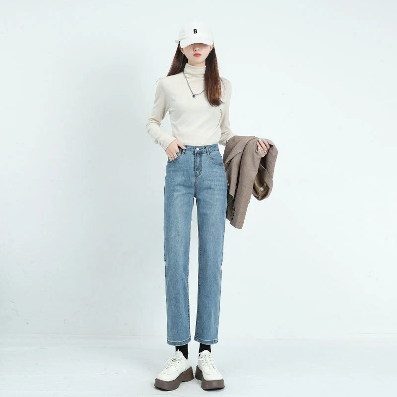 ZHENYIFANG/真衣坊春款高腰窄版直筒显瘦九分烟管裤牛仔裤女