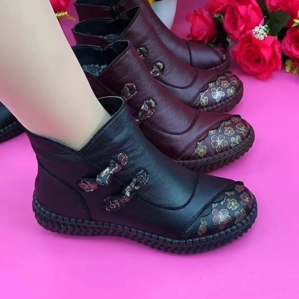 冬季新款舒适百搭保暖女妈妈软底防滑短靴老年鞋中老年女鞋