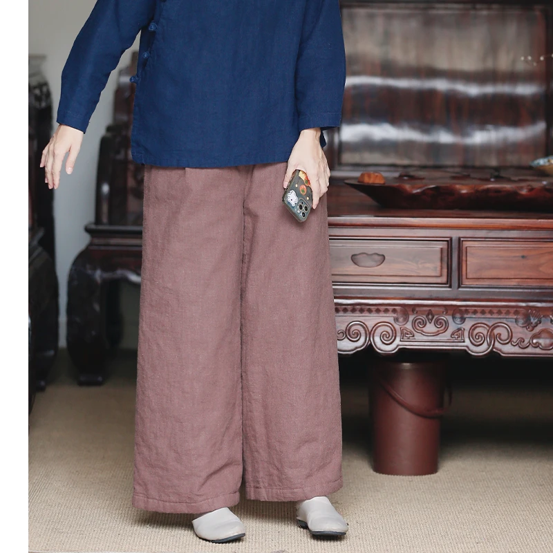 如素慢衣复古苎麻棉简约夹棉保暖纯色棉裤33881