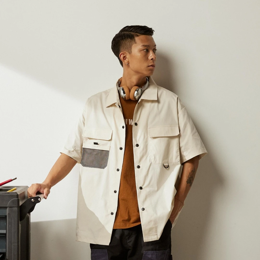 WOW 潮牌 大家车 砂灰杏 功能衬衫休闲百搭翻领衬衣外套