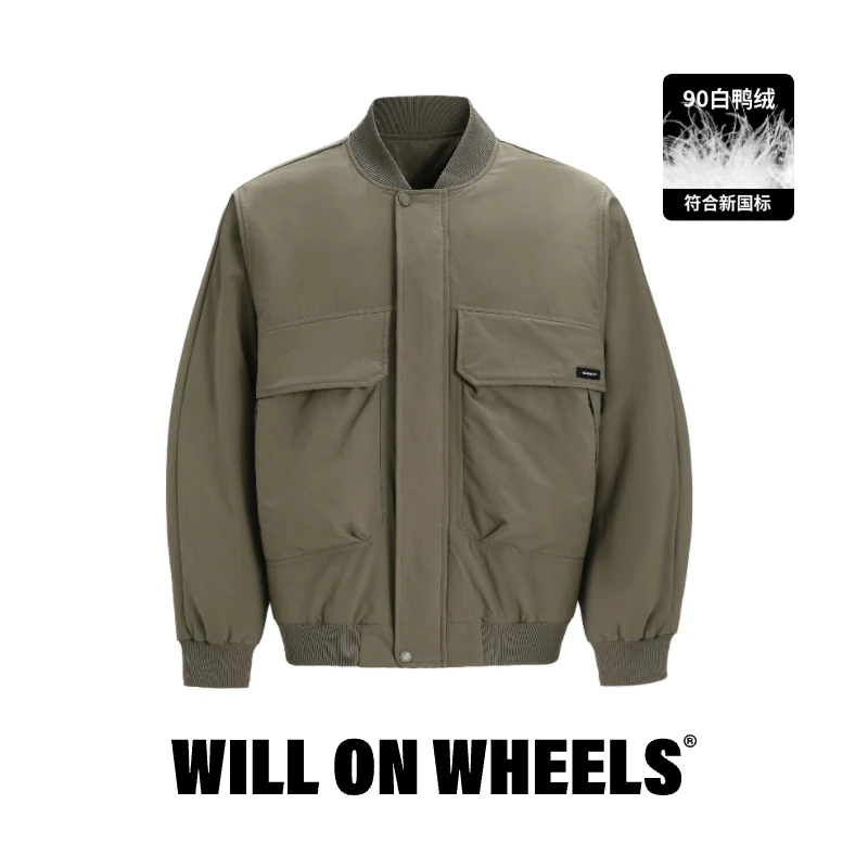 驾驶日飞行员羽绒夹克冬季美式复古白鸭绒宽松外套立领简约bomber