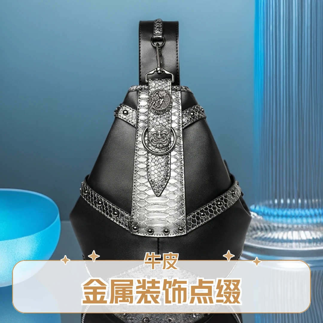 手工牛皮定制运动个性复古黑色骑士斜挎包时尚创意休闲户外单肩包