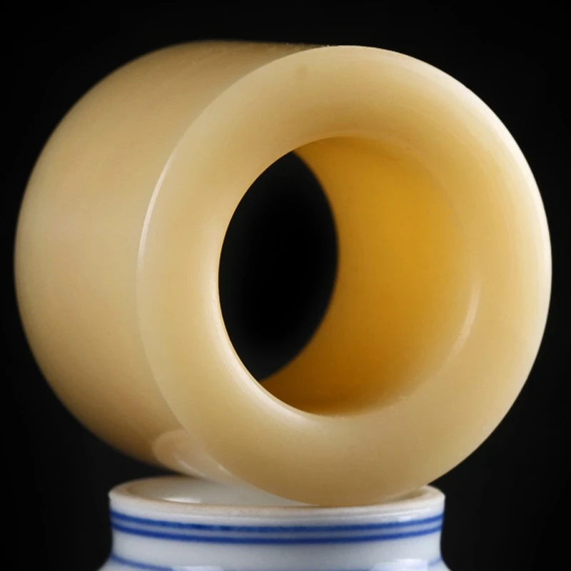 天然骆驼骨大扳指原色油润白高密指环文玩把件