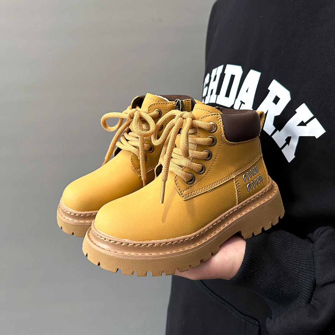 儿童马丁靴百搭小黄靴2025秋季新款中大童皮靴子男童单靴女童靴子