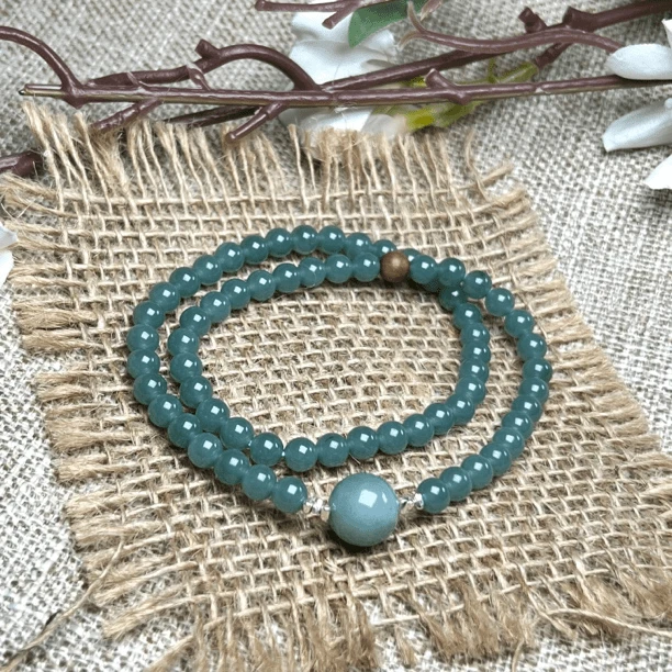 非金属木质手链 印度老山檀香蓝水高冰06双圈手链