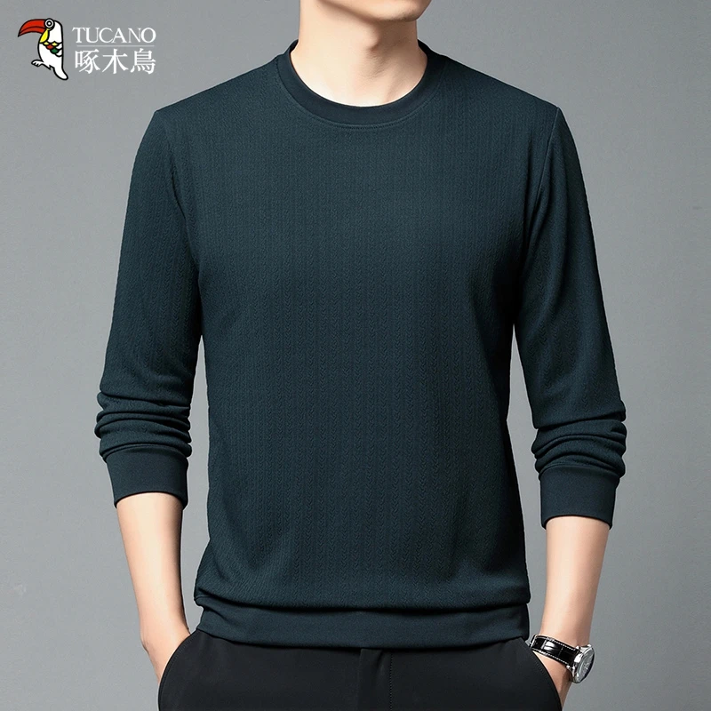 TUCANO/啄木鳥秋季长袖男士百搭休闲宽松圆领套头打底提花长袖T恤