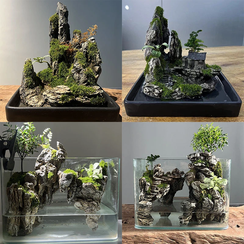 实心陶瓷工艺吸水石盆景绿植蕨类微景观假山盆栽懒人水培好养