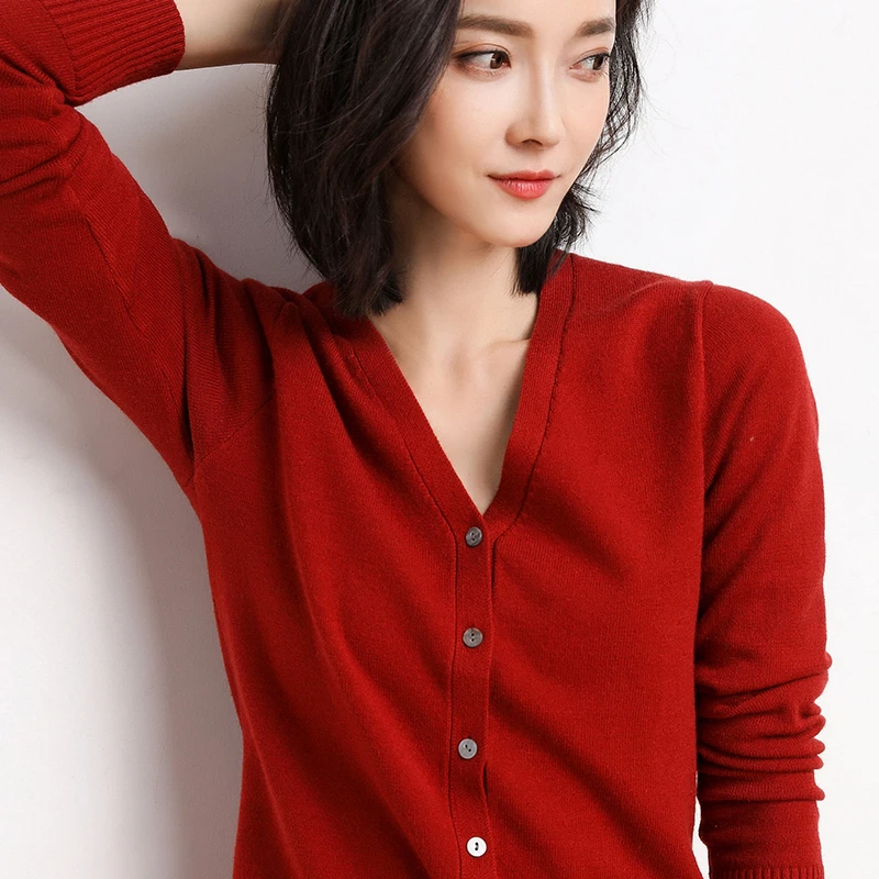 新款V领针织开衫外套纯色女短毛简约夏季修身百搭上衣