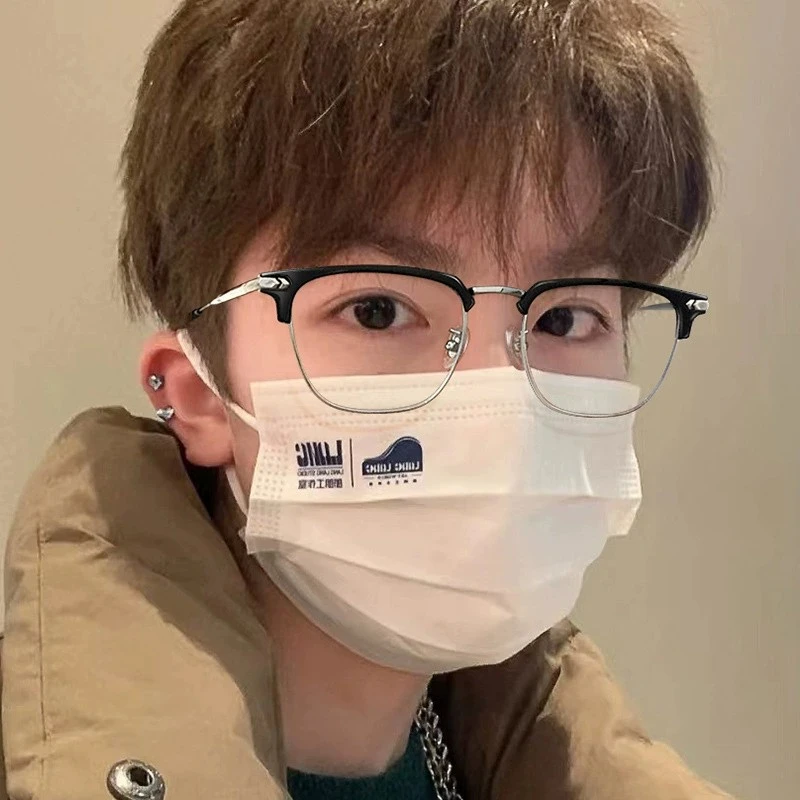 半框眼镜男款高级感专业近视镜配镜防蓝光近视男士斯文败类眼镜框