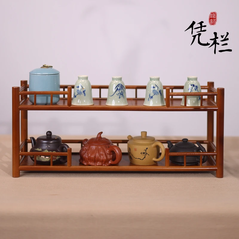 「浅色凭栏两层」竹编楠竹茶道壶架中式家用茶具手工简约茶室日式
