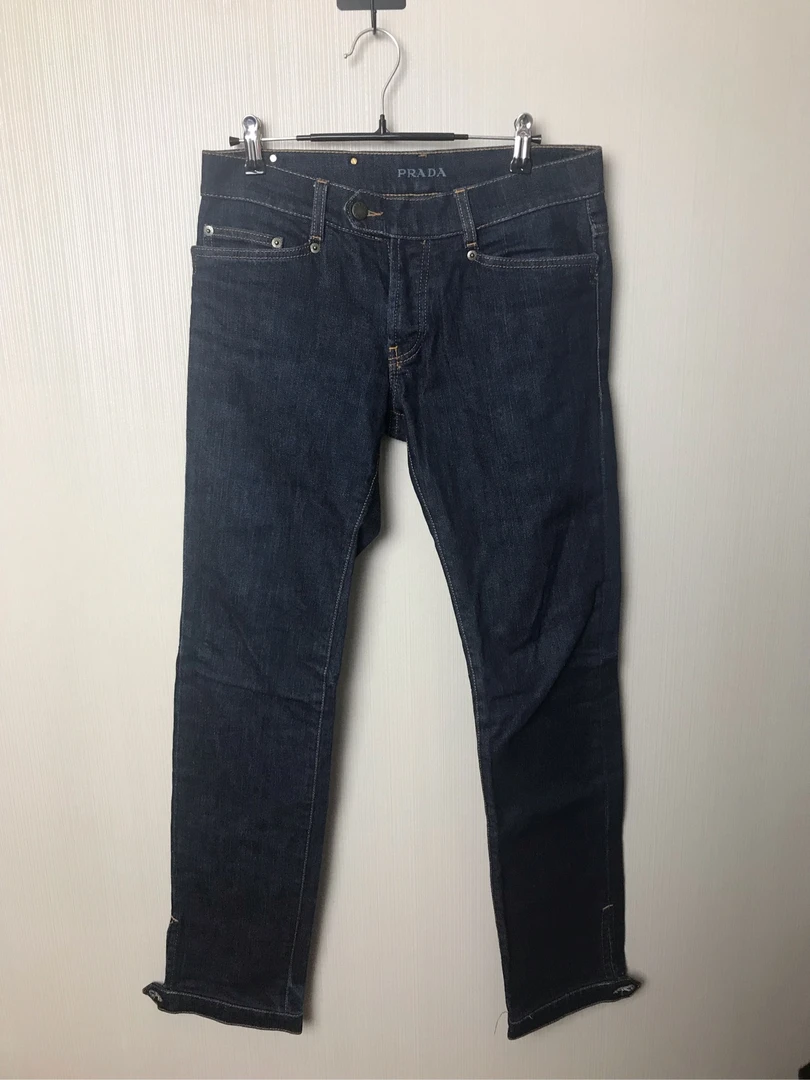 95新 Prada/普拉达 皮牌金属链条扣牛仔裤/29码/ZG00624