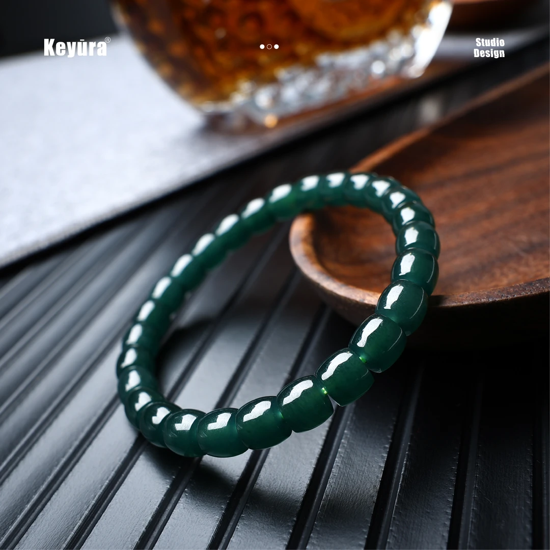 【吉由罗】翡翠单圈手串 天然翡翠 时尚翡翠手链  珠宝玉手串 满色