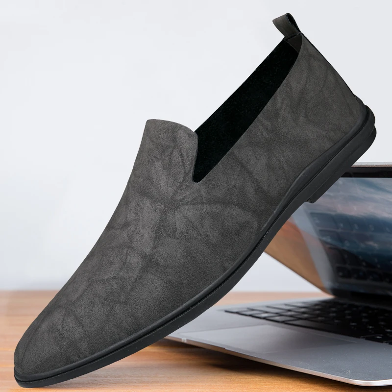 皮鞋男新款简约时尚百搭软底透气商务休闲鞋一脚蹬薄款上班豆豆鞋