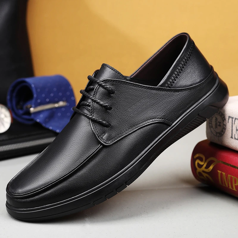 休闲男皮鞋2025春季新款系带商务休闲鞋真皮软底透气百搭驾车男鞋
