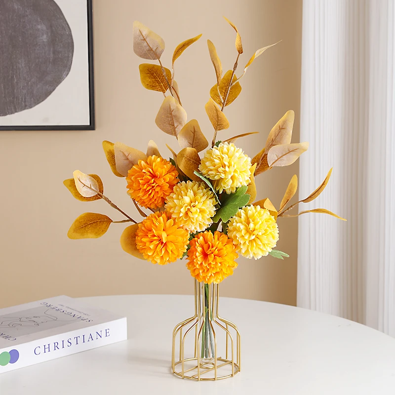 球菊设计师系列地中海风创意客厅书桌仿真花套装中号欧式陶瓷手工