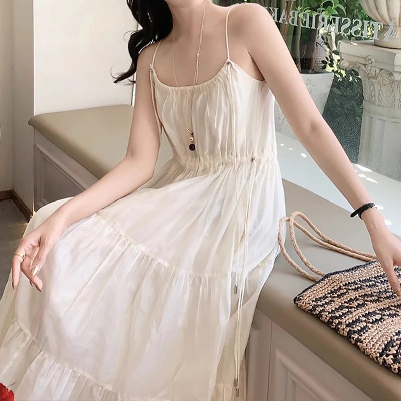 夏日寻欢连衣裙 法式浪漫重工捏褶吊带裙夏季小众气质
