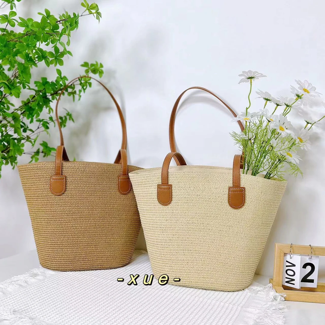 小清新夏季百搭简约单肩草编包编织托特包海边度假沙滩包休闲女