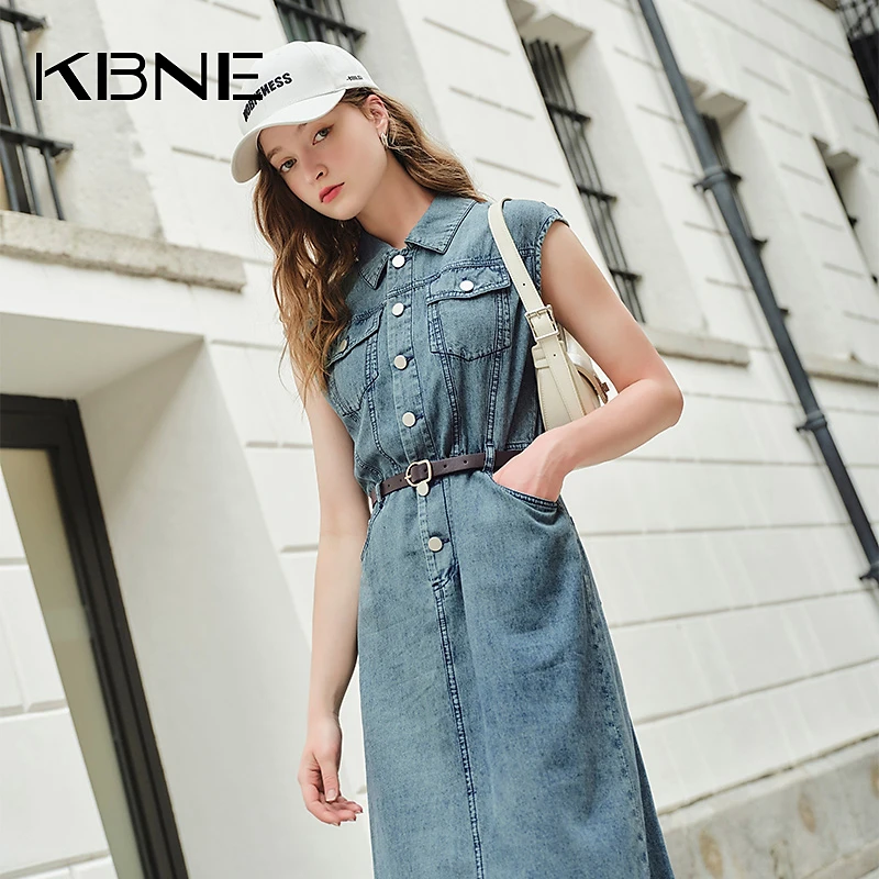 牛仔连衣裙女小众设计kbne2024夏季新款法式收腰显瘦气质衬衫裙