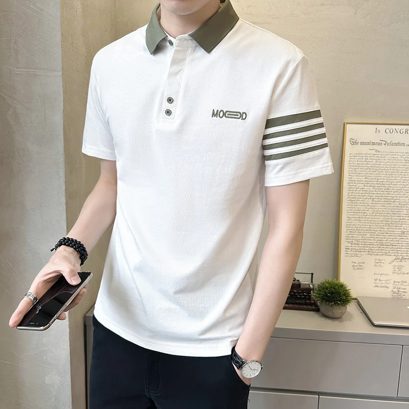 男士POLO衫修身帅气高级薄款翻领t恤刺绣宽松潮流POLO衫短袖韩版