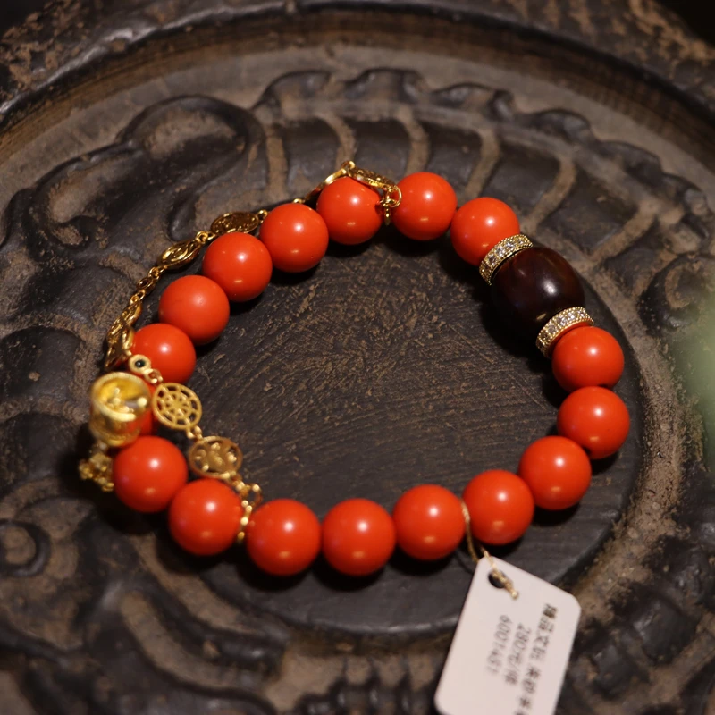 含辰砂工艺品【京城唐唐】18朱砂红色手串925银镀金配件