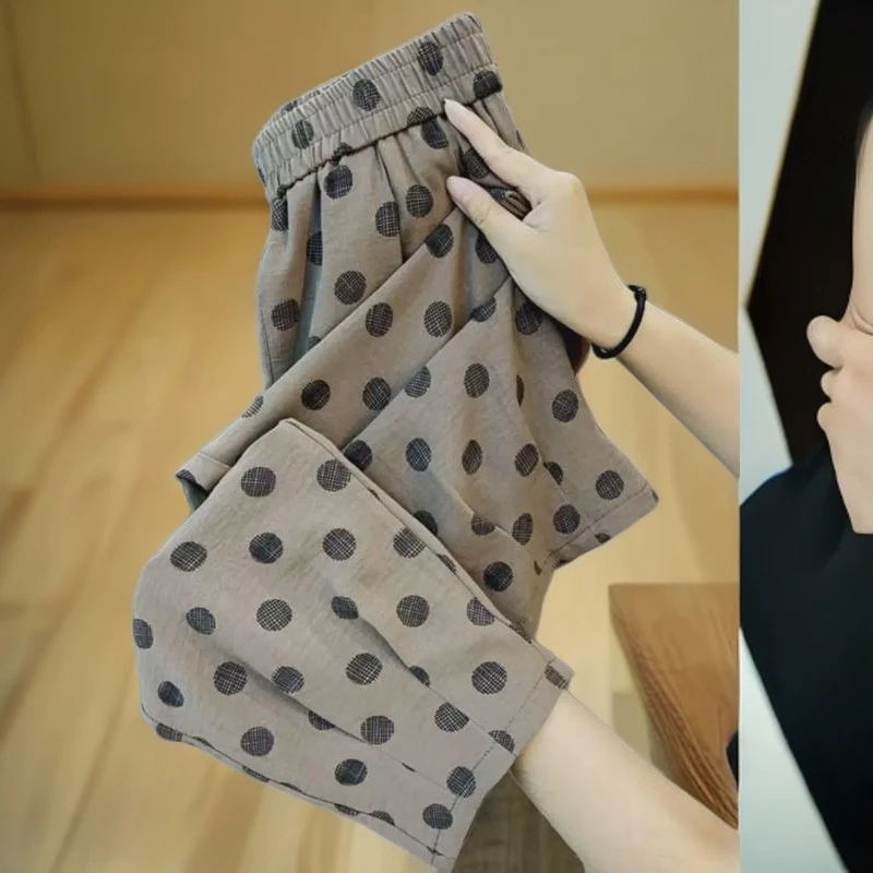 特大码300斤胖妹妹韩版时尚波点裤子女夏宽松休闲裤束脚运动裤子2