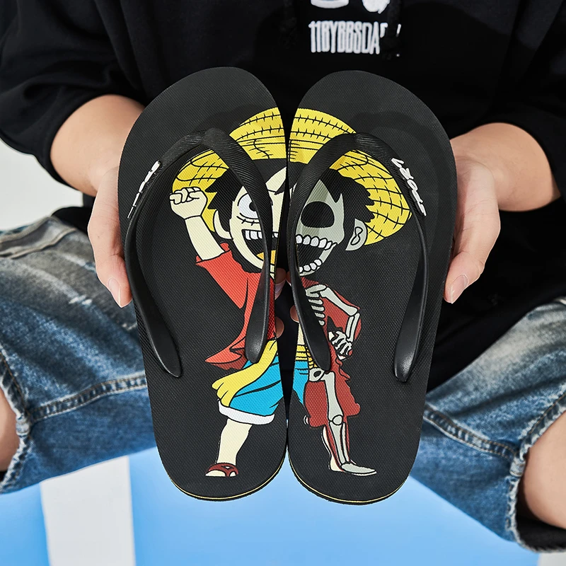 男士新款拖鞋人字拖夹脚沙滩鞋男生凉拖鞋外穿潮流休闲海贼王卡通