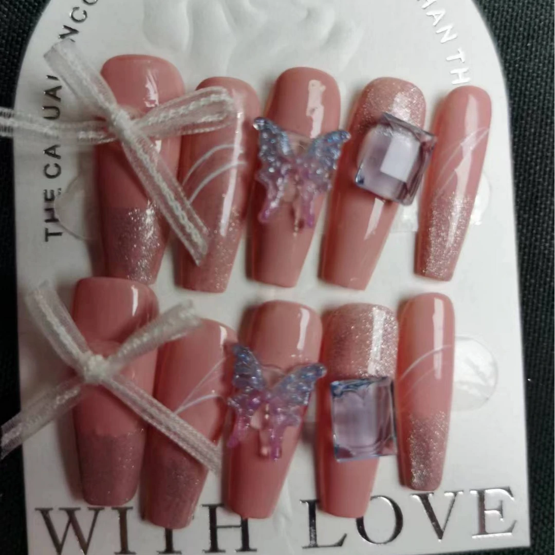 纯手工穿戴甲贵妇中长款酒红色新年红气质秋冬