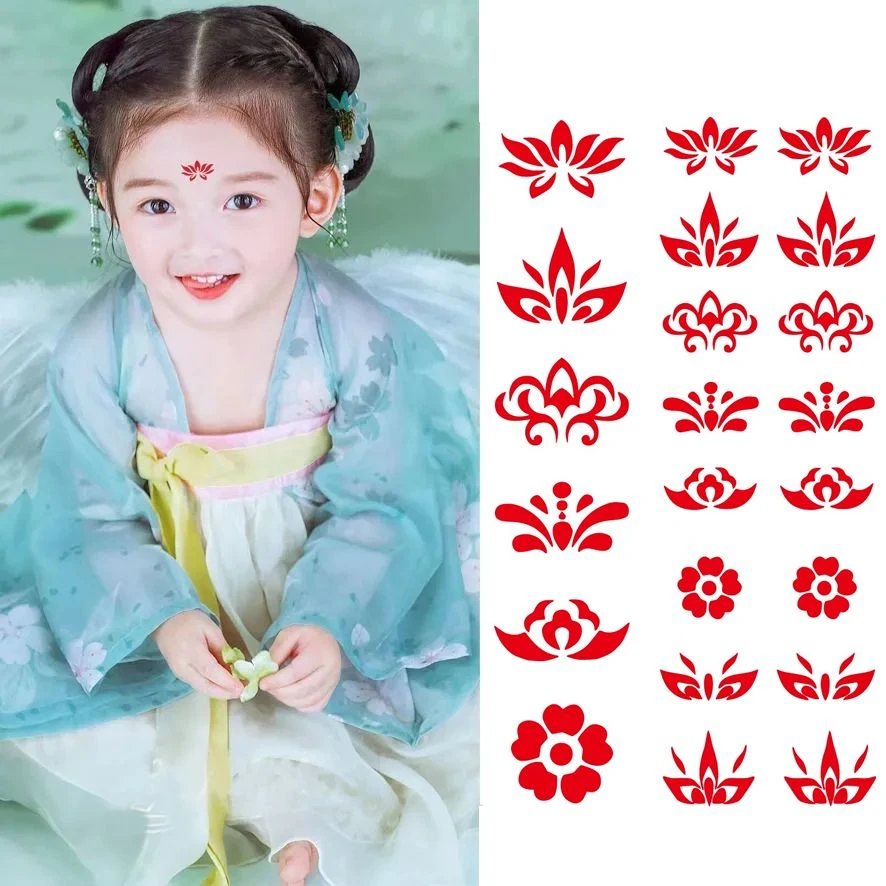 花钿古装儿童新年眉心贴汉服宝宝舞台表演额头贴印花古风妆纹身贴
