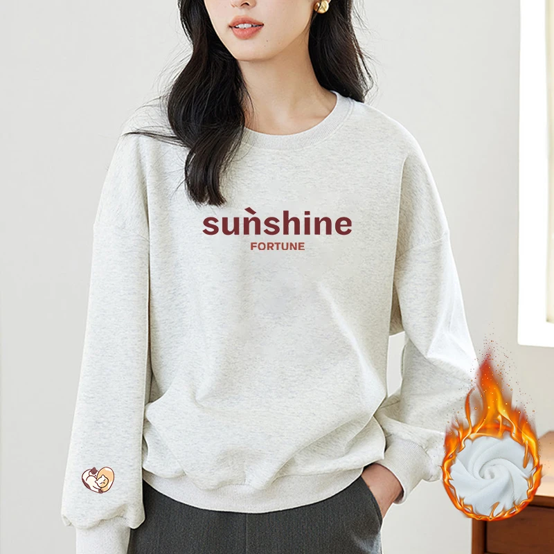 新款华棉大版落肩圆领卫衣男女同款长袖宽松型纯色上衣休闲百搭BF