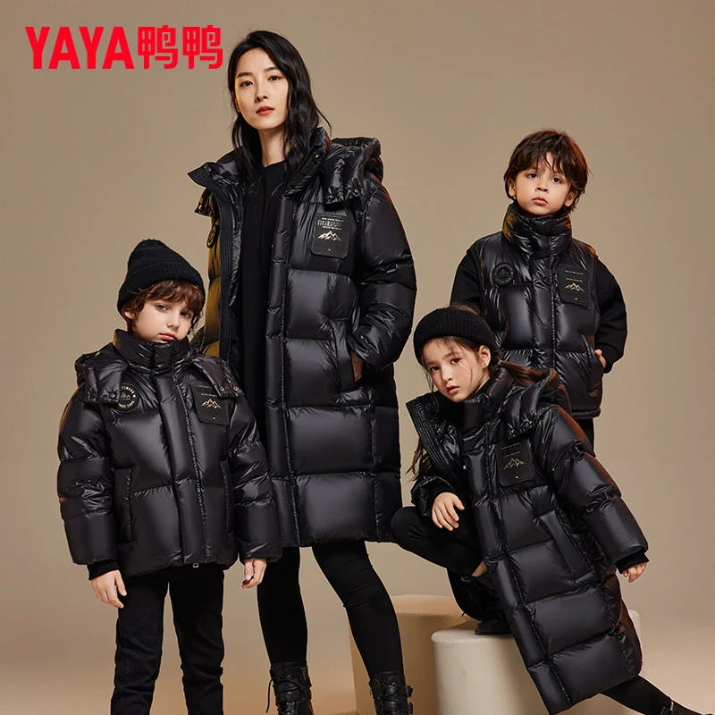 YAYA/鸭鸭亲子金标高填充儿童羽绒服中大童中长防寒加厚黑色外套
