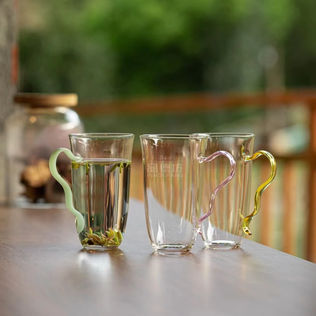 品德坊 水仙绿茶杯轻奢高级高硼硅耐热玻璃加厚创意