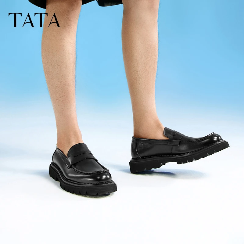 Tata他她英伦休闲皮鞋男士一脚蹬懒人鞋乐福鞋冬季新款NEH01DM3