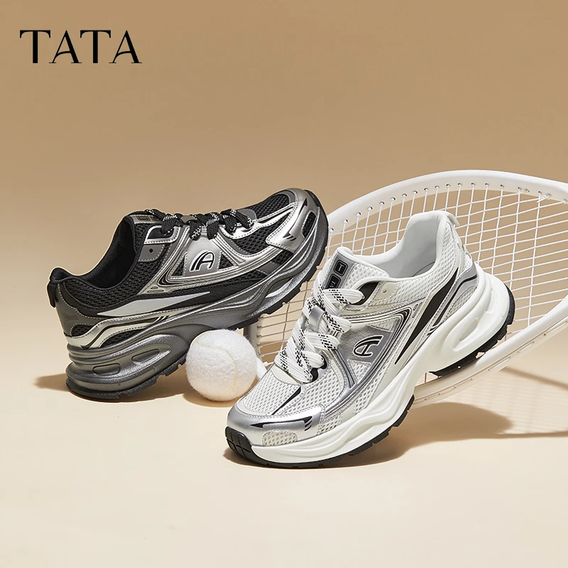 Tata他她银色厚底老爹鞋男鞋休闲轻便运动鞋2024秋季新款ODA01CM4