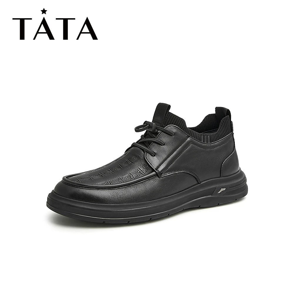 Tata/他她新加绒保暖舒适纯色简约一脚蹬休闲皮鞋男0AI01AM3