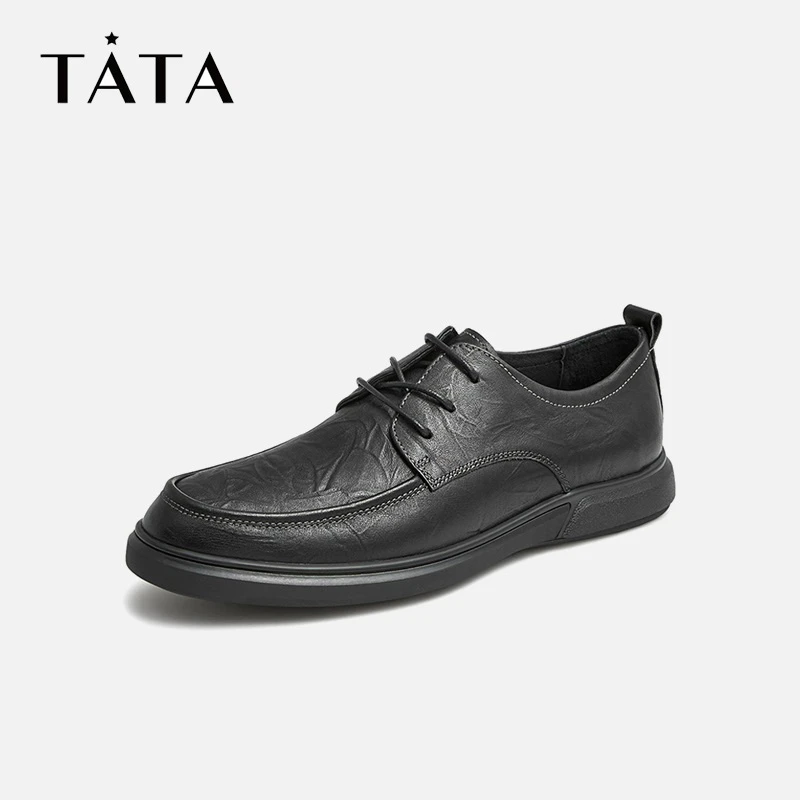 【抓纹经典】Tata/他她高颜值时尚抓纹舒适圆头系带百搭男休闲鞋