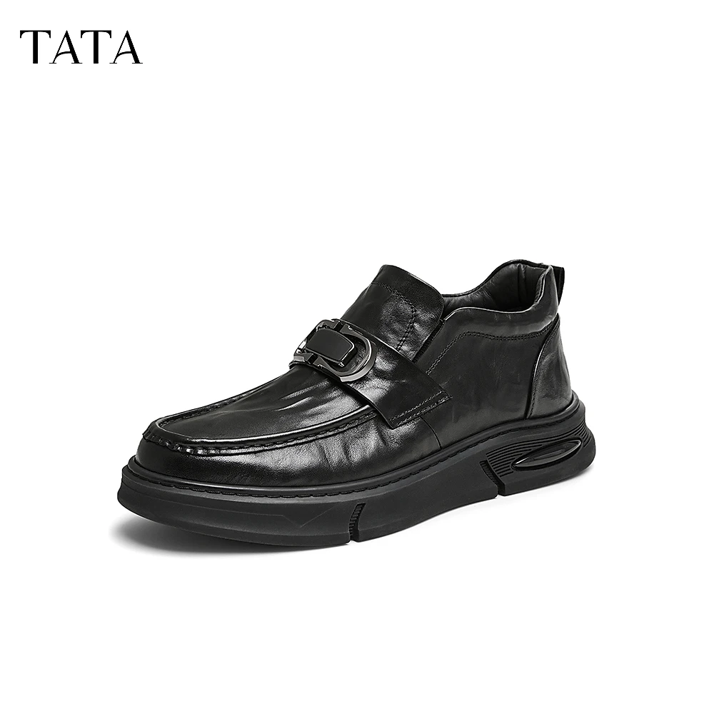 Tata他她商务休闲皮鞋男士真皮通勤高帮鞋短靴2024冬新款ODL01DD4
