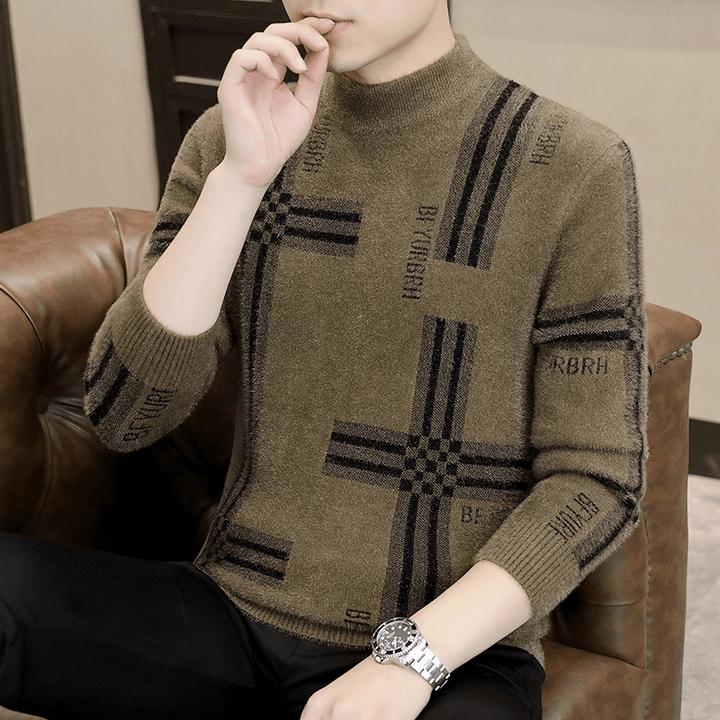 男士半高领秋冬季新款潮流针织打底加厚毛线衫男保暖防水貂绒毛衣