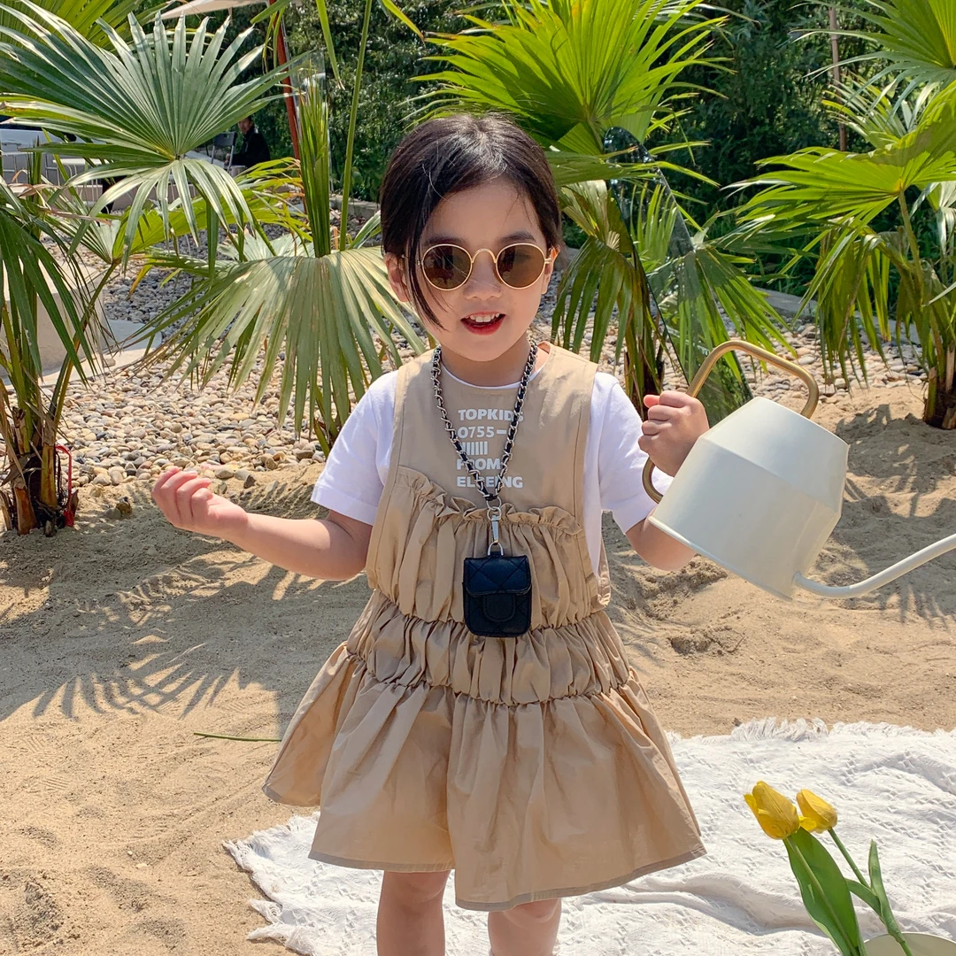 小童连衣裙儿童女童洋气宝宝夏季白色短袖背心裙两件套EE1045