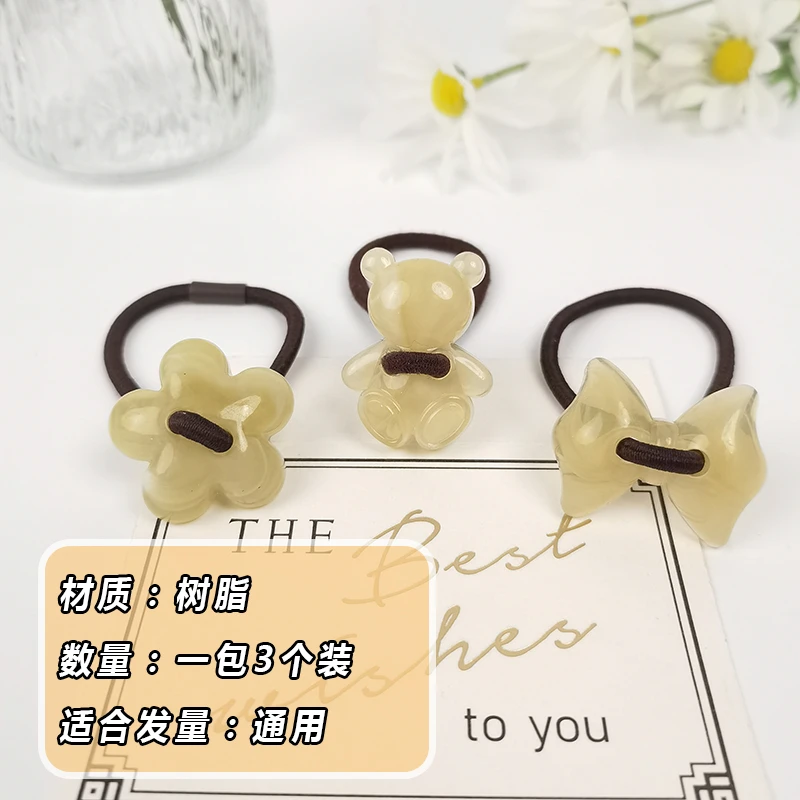 1332韩国发绳气质小熊蝴蝶结花朵树脂发绳头饰高级感后脑勺发夹