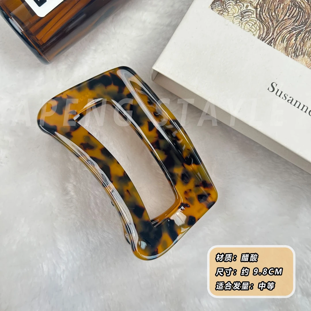 2008韩国高端醋酸咖玳瑁方形抓夹气质经典款法系高级感