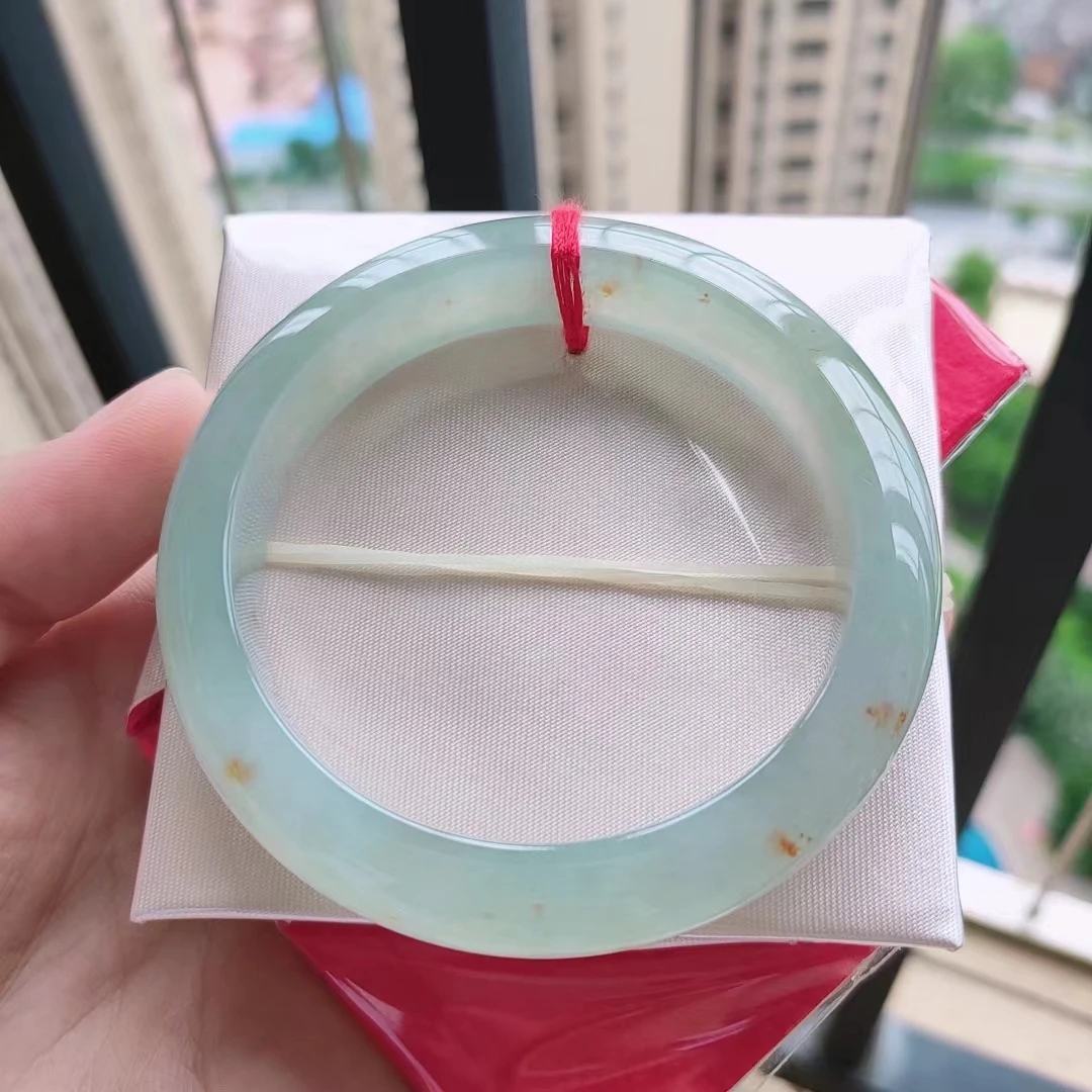 55.6正圈糯冰种飘桂花糕洒金特色翡翠手镯，寓意好，起双眼皮。