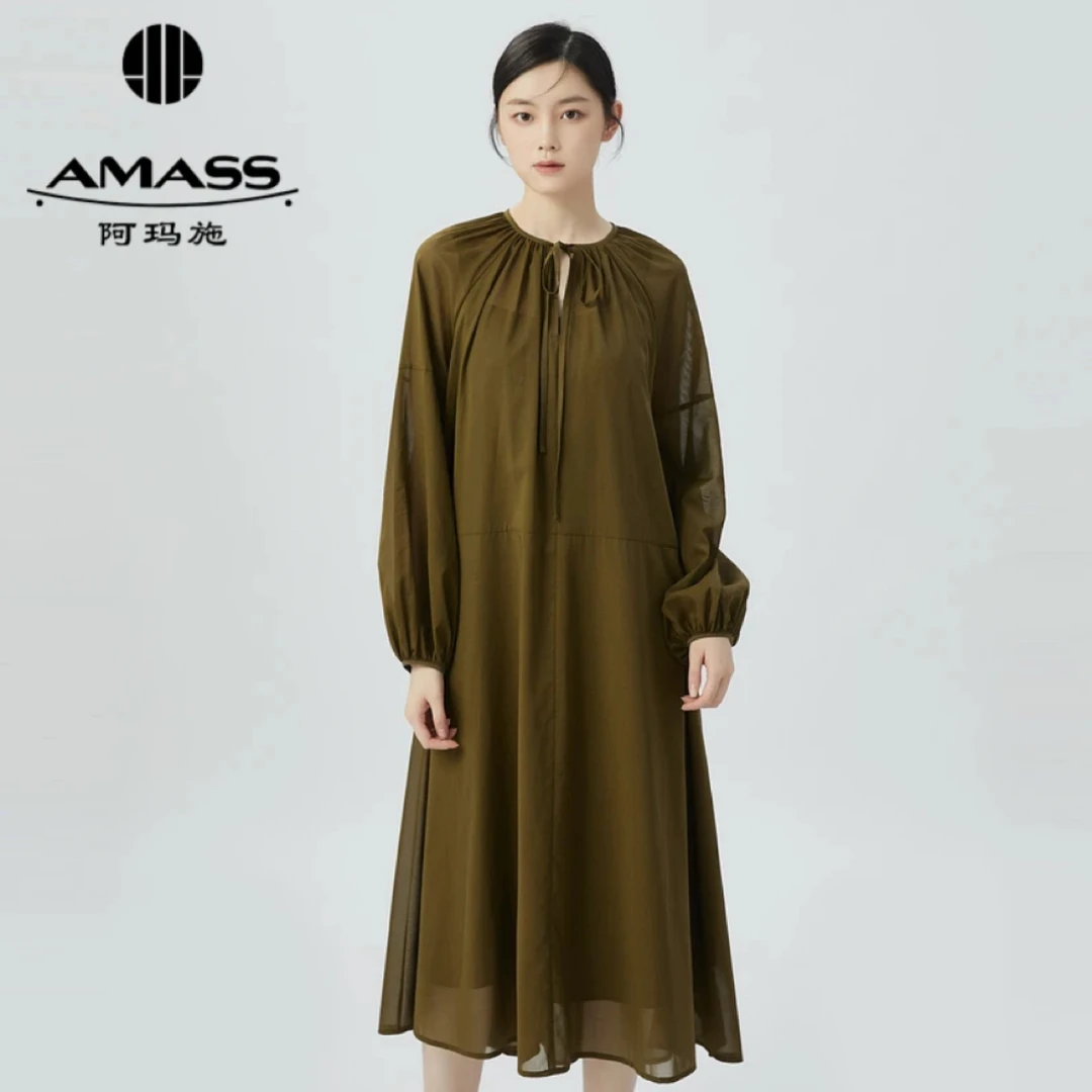 AMASS/阿玛施时尚气质纯色长袖长裙连衣裙女5500507