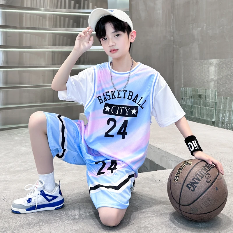 儿童运动套装洋气男童篮球服中大童夏季速干衣薄款男孩帅气两件套